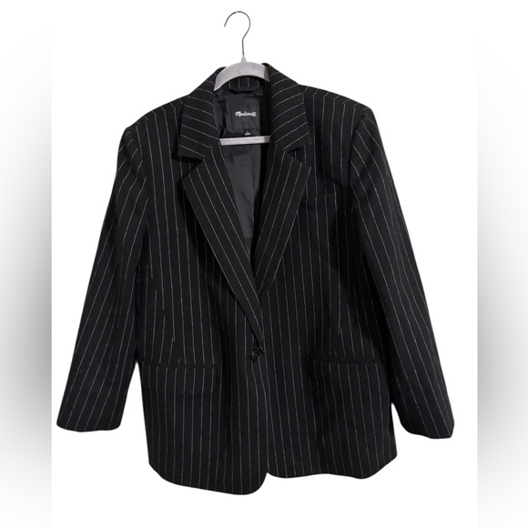 Madewell Jackets & Blazers - Madewell Black Pinstripe Wool Blend Single Button Blazer Size 12